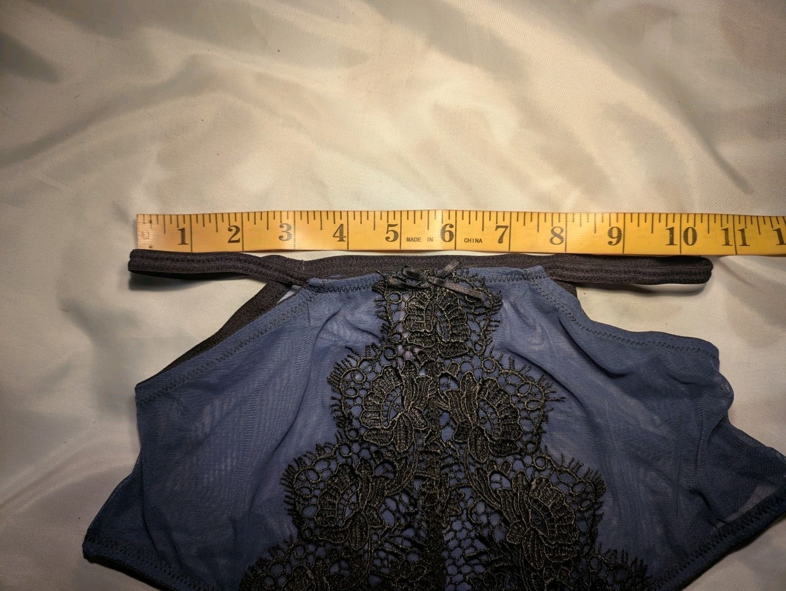 PLAYFUL PROMISES Blue Black FLORAL Crochet Lace HIGH WAIST Panty Women’s 4 Small