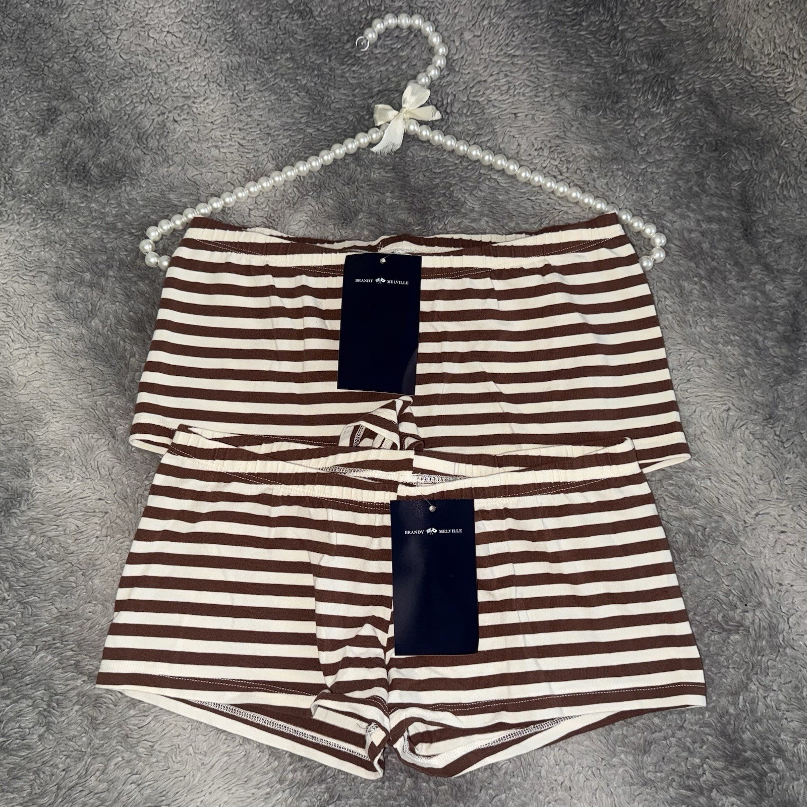 BRANDY MELVILLE STRIPED UNDERWEAR 2-PACK IN IVORY/BROWN THICK STRIPES
