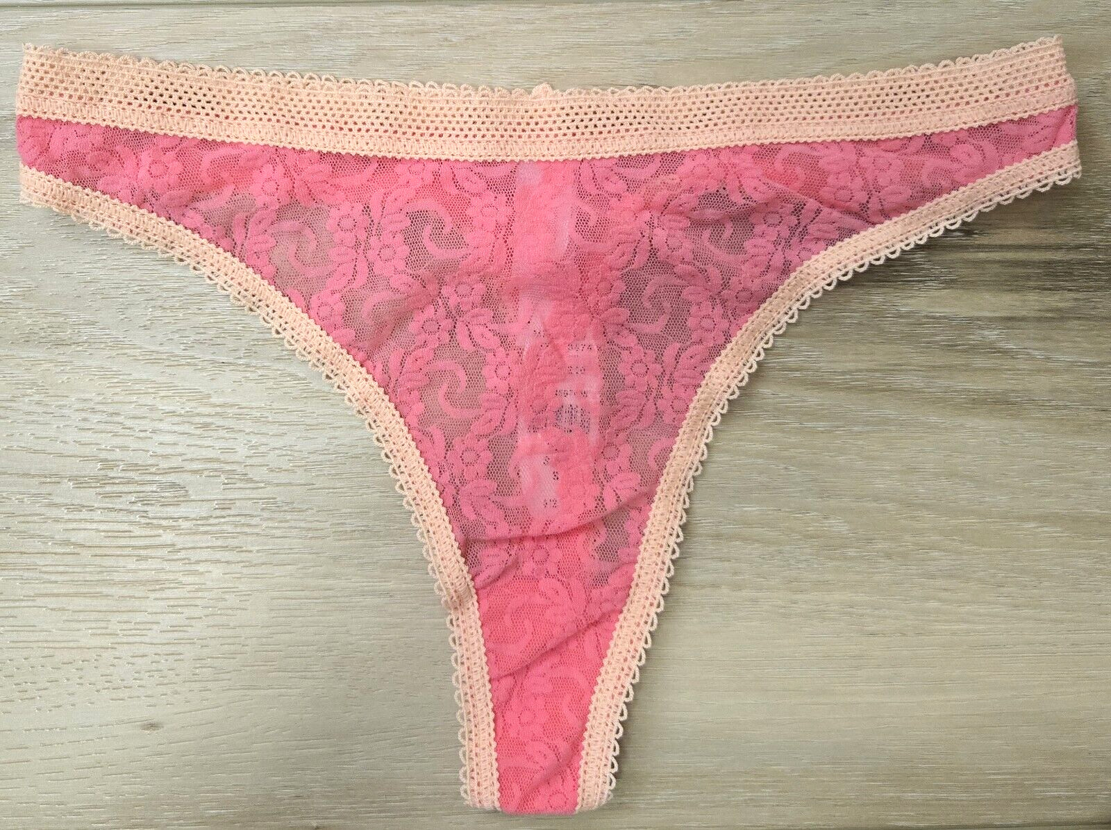NWT Vintage Y2K Victoria’s Secret Pink Orange Sheer Nylon Lace Thong Panties S