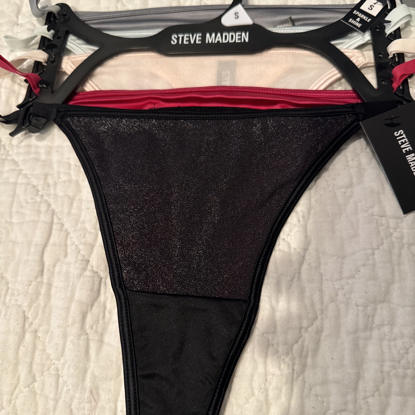 Steve Madden Thong Panties 5 Pack Underwear Size Small Lingerie Sparkle & Shine