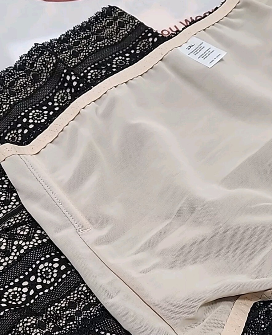 2- Popilush Shapewear Panties High-waisted Underwear Lace Thong Black (3XL)