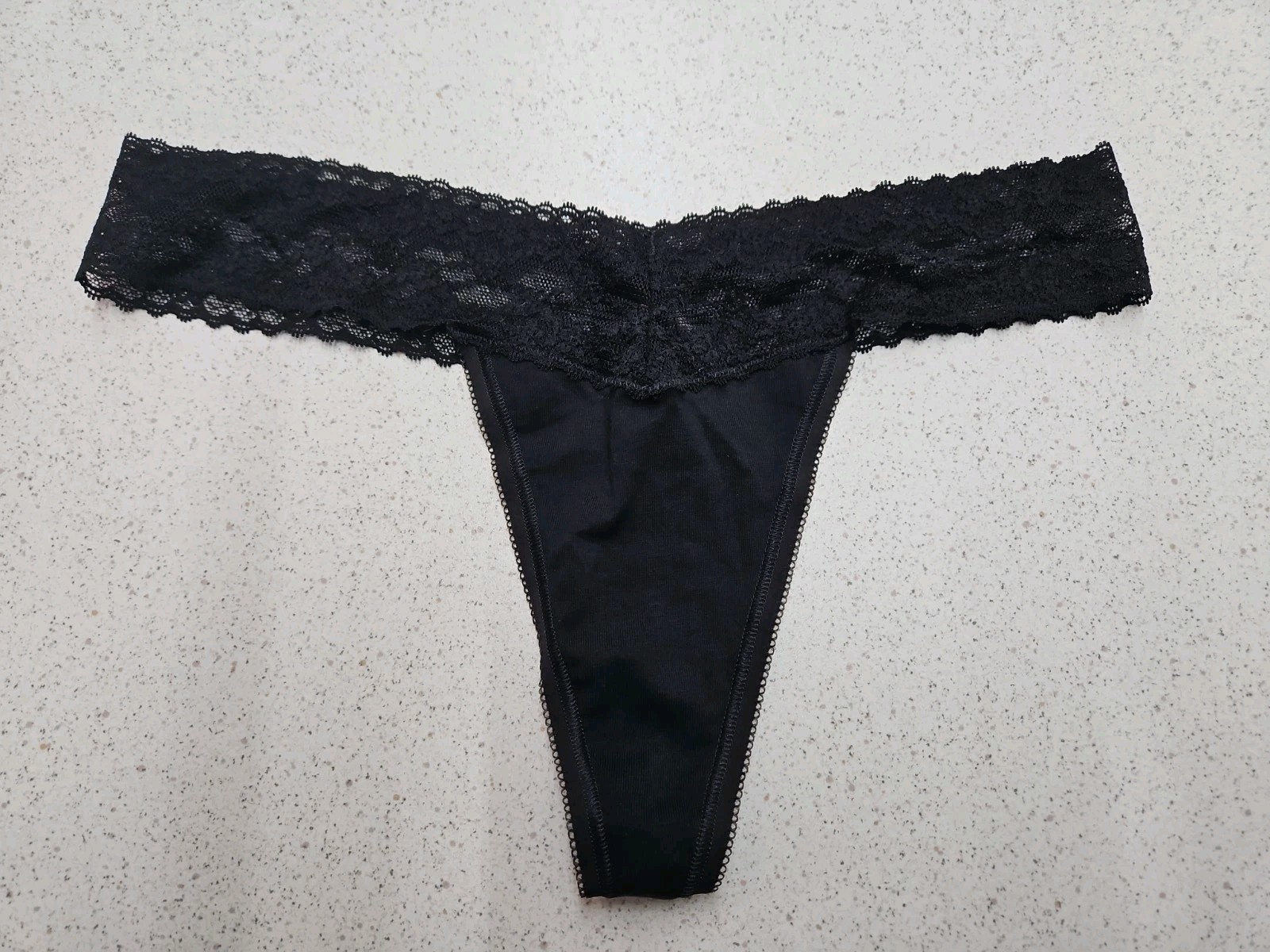 Victoria’s Secret Black Extra Low Rise Lace Waist Cotton Logo Thong Panty Medium