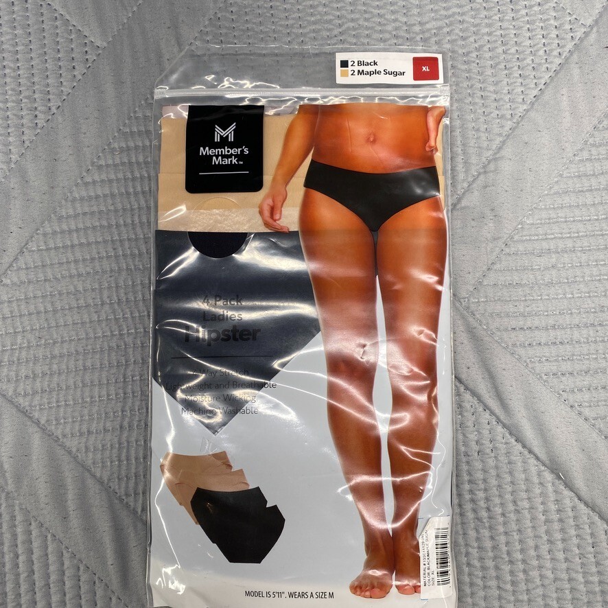 Member’s Mark Ladies 4 Pack Hipster Underwear Size XL Black & Maple Sugar
