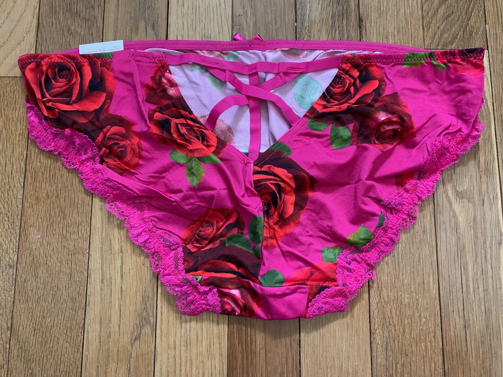 Plus Sz 22/24 Lane Bryant Cacique Bikini Lace Hot Pink Magenta Red Roses Sexy