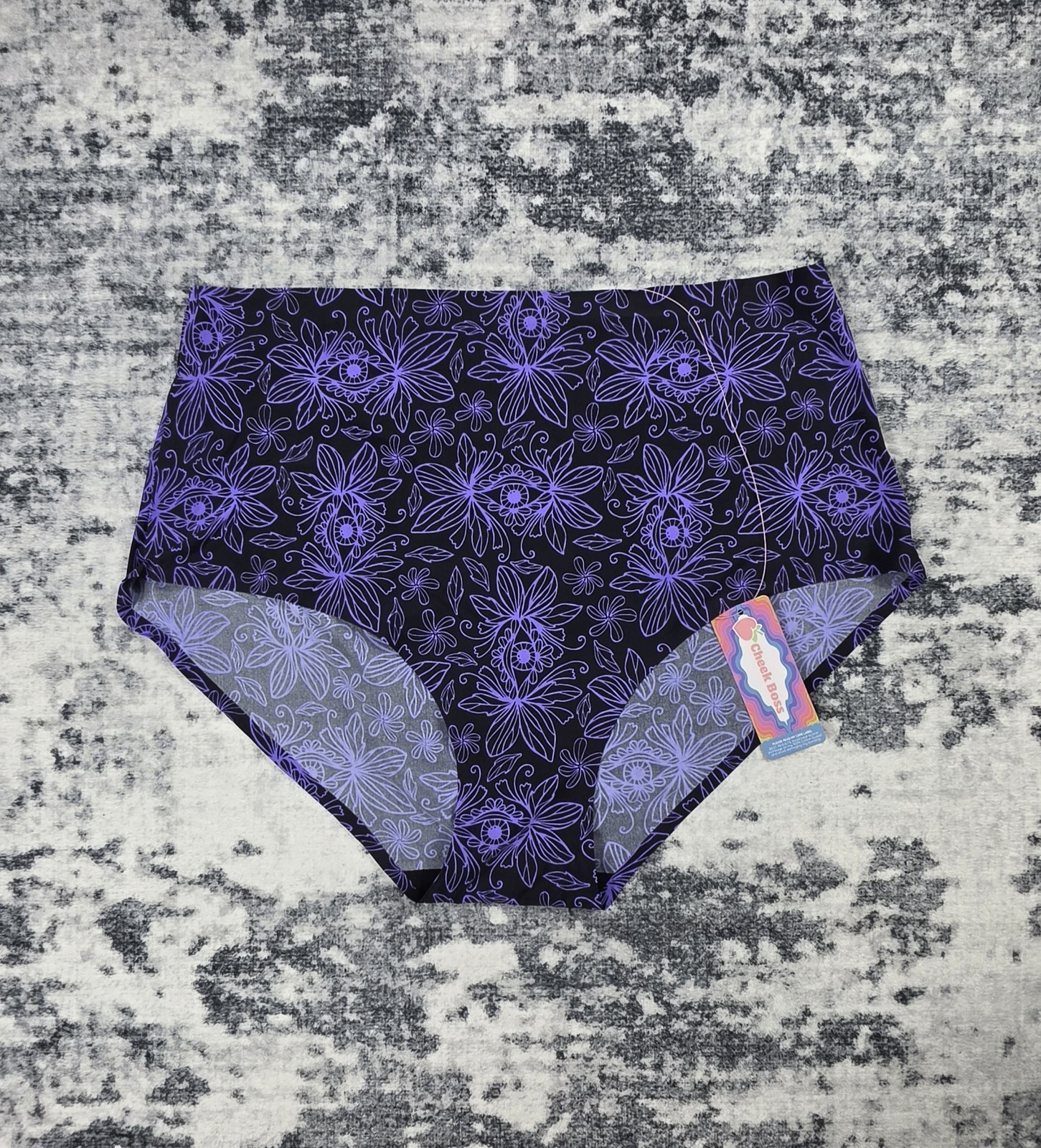 Cheek Boss Women’s Seamless Brief Panties Purple Floral Print Size 2XL NWT