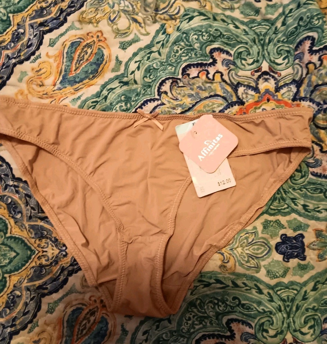 Affinitas Panties, Women’s Size Large Beige Nude, Hipsters, Bow Comfort Everyday