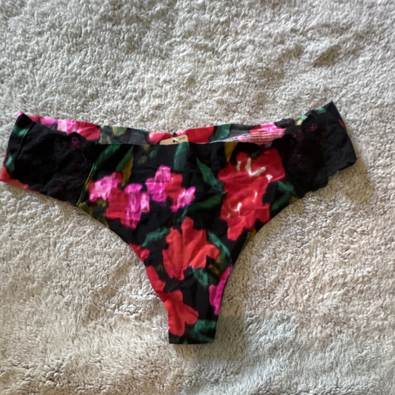 Victoria’s Secret PINK L Multicolor Floral Lace Thong Panties Stretch