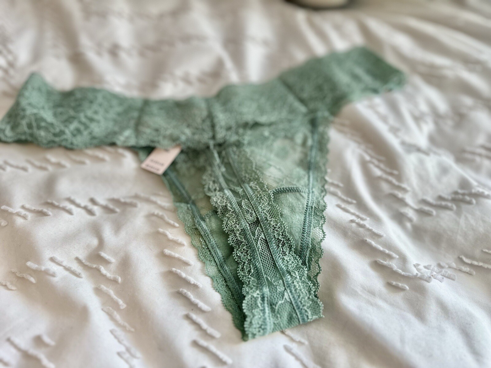 NWT Victoria’s Secret Double Lace Up THE LACIE Thong Panties Medium Green VS