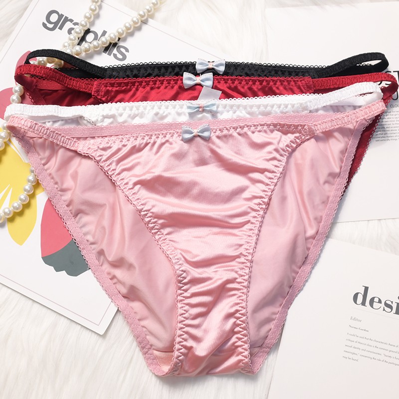 4PCS/LOT Sexy Womens Silky Satin Panties Underwear Bikinis Briefs Lingerie Soft