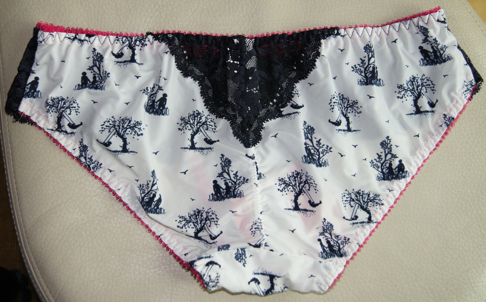 Hot Milk White/Black “Confidence Is Radiance” Toile de Jouy And Lace Briefs