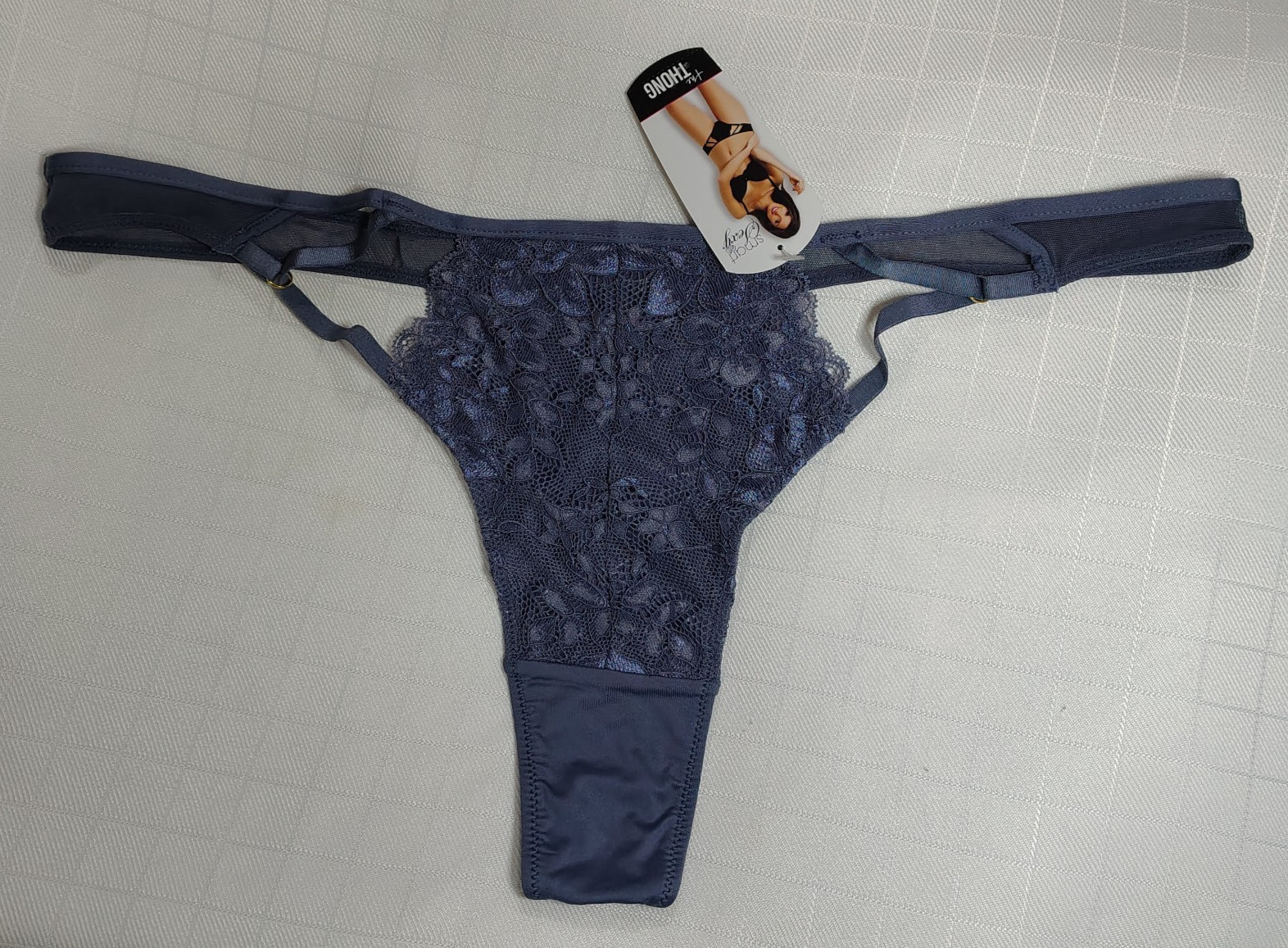 WOMENs Thong Panties (Size XXL/9) Steel Blue Lace Panel Smart Sexy 1) panty