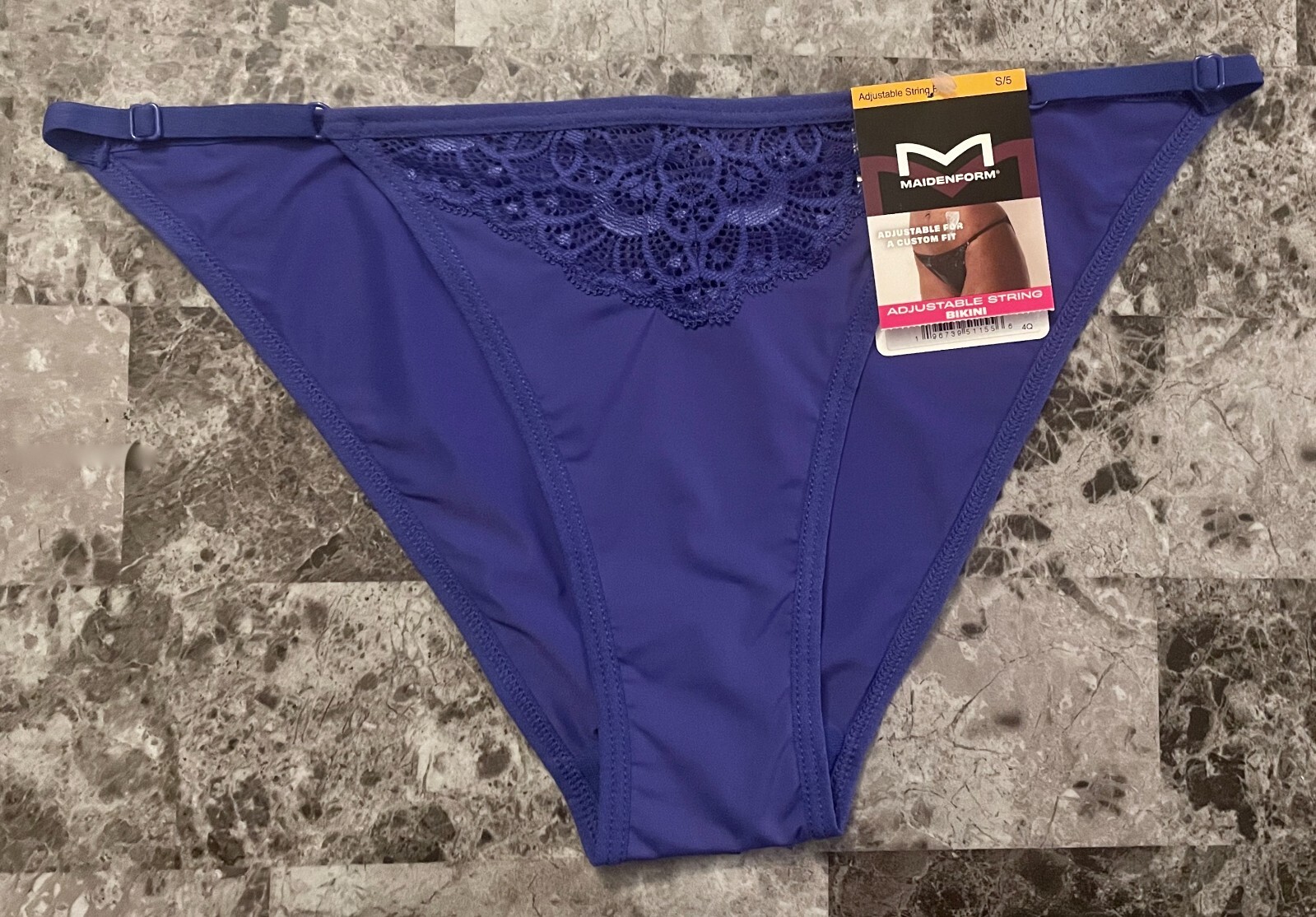 NWT MAIDENFORM SMALL BLUE SMOOTH LACE ADJUSTABLE STRAP STRING BIKINI PANTIES