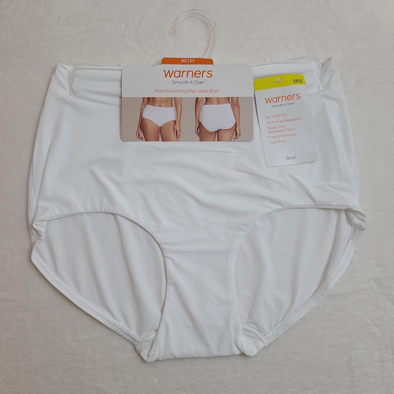 Warners Smooth It Over Silky Nylon High Waist Brief Panty Size M White