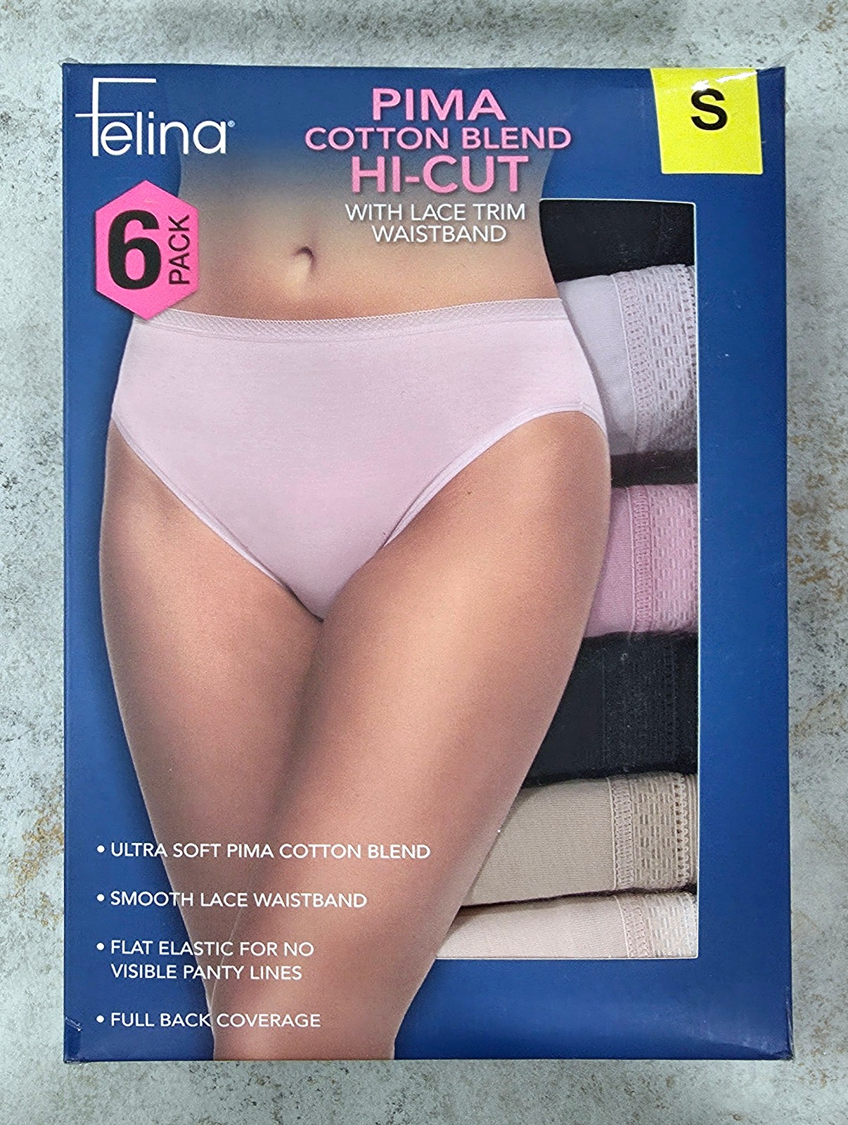 Felina 6-pack Pima Cotton Hi-Cut Lace Trim Brief Panties 7621 Multicolor Women’s