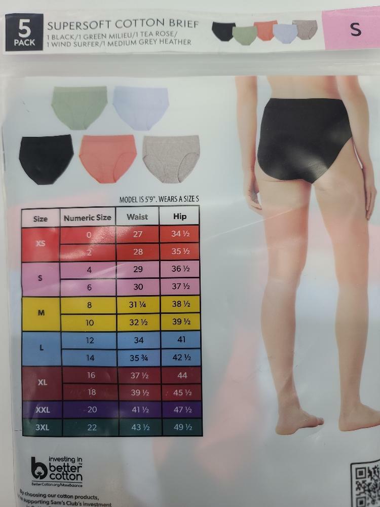Member’s Mark Women’s 5-Pack Super-Soft Cotton Brief Panties Size Small