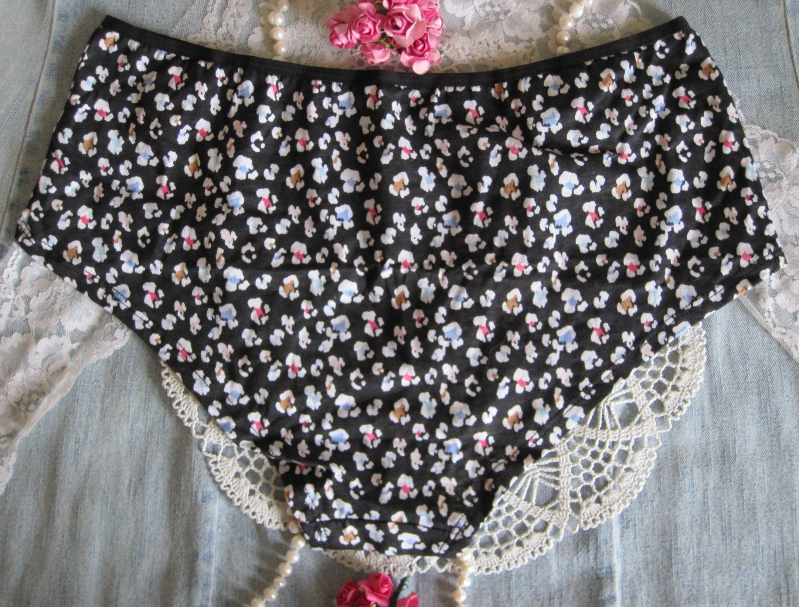 4 x Primark 100% COTTON *Short* Briefs Pack Black White Multi Leopard S 10-12