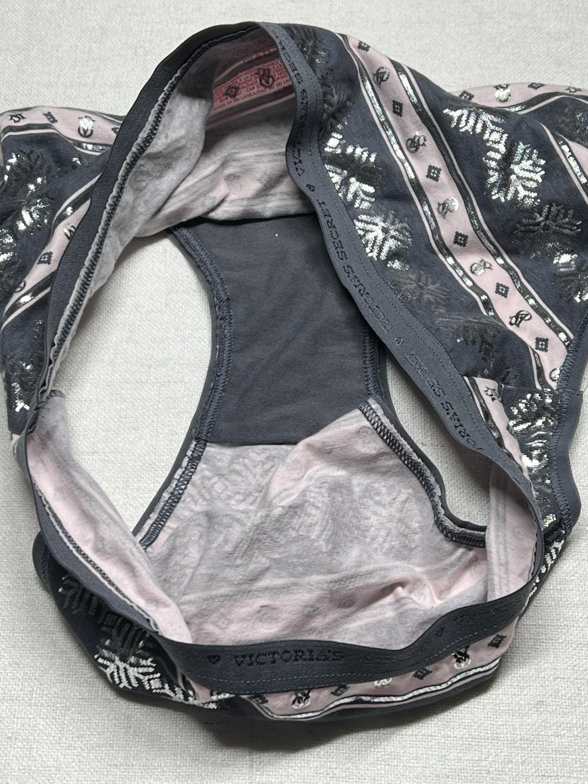 Vintage Victorias Secret Cotton Hi Leg Brief Panty Signature Foil Snowflake New
