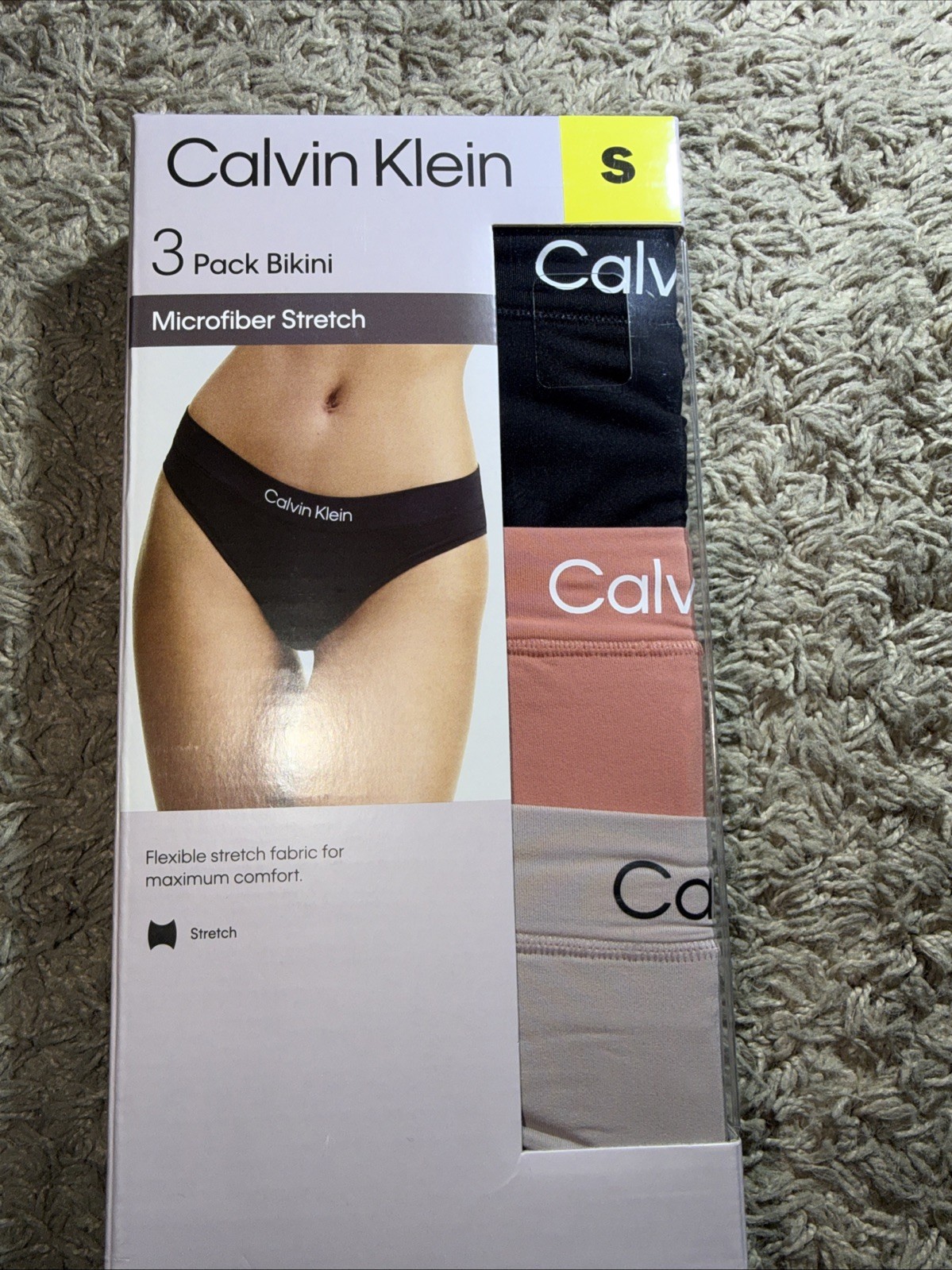 NEW Women’s Calvin Klein 3 Pack Bikini Underwear Black Pink Tan Size Small
