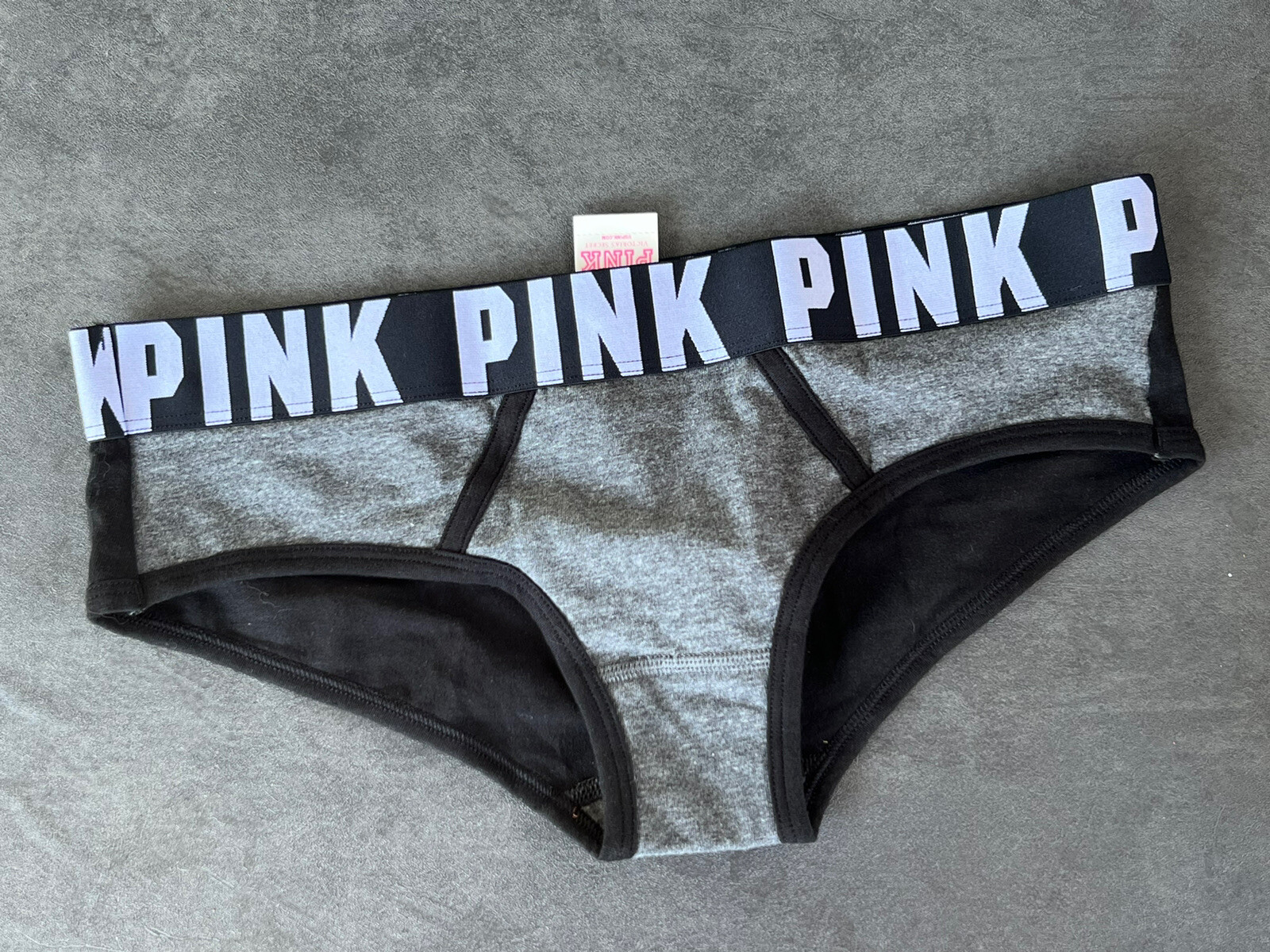 Victoria’s Secret PINK Logo Hipster Panty | Gray & Black | Soft Stretch | M |New