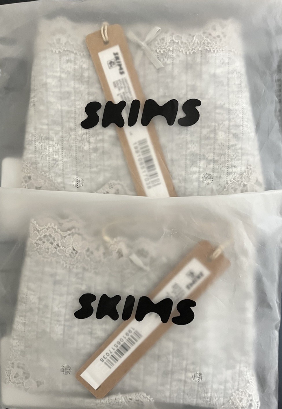 New 2x SKIMS Lightweight Cotton Pointelle Lace Briefs Light Heather Gray Small
