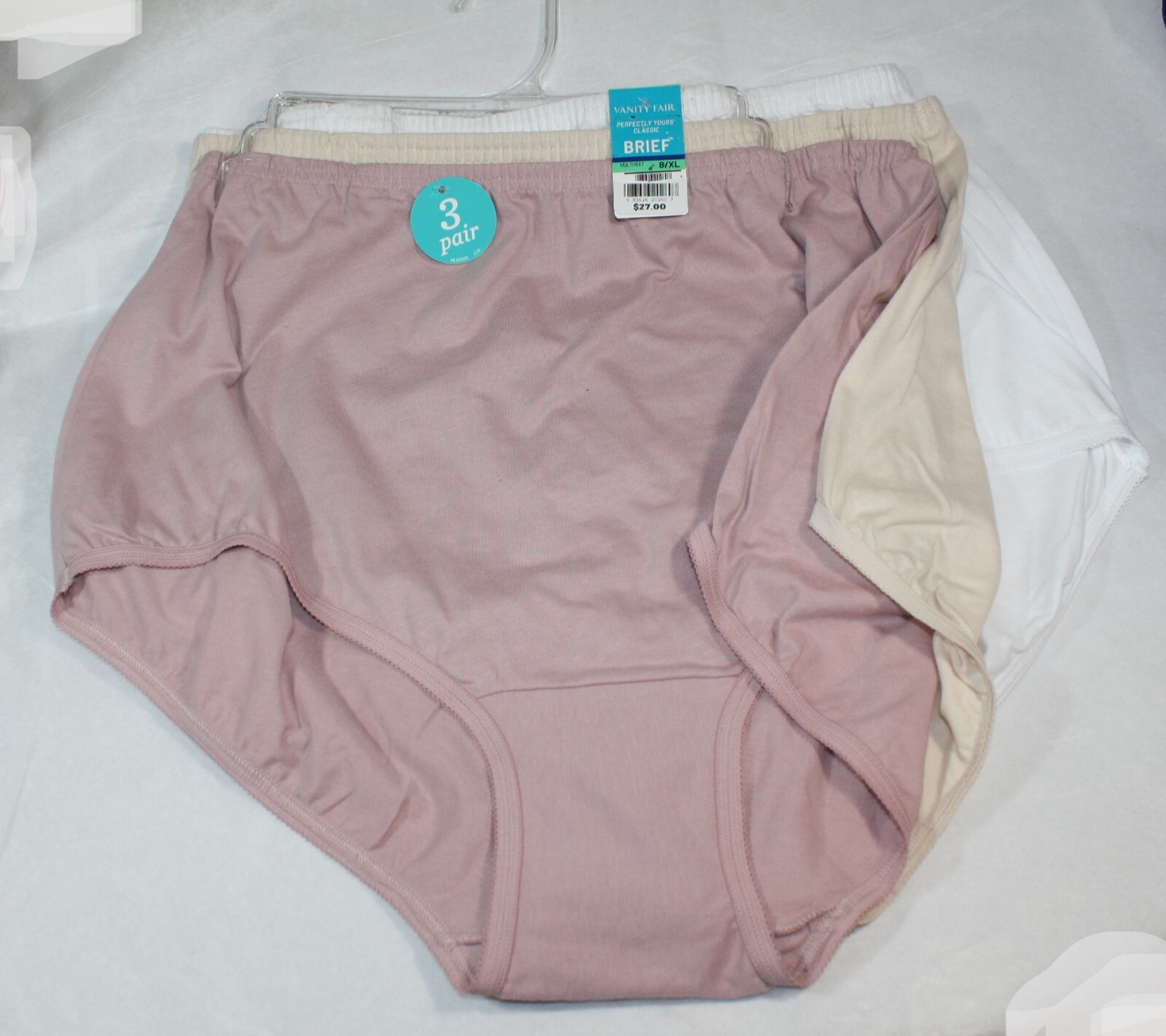 New set /3 VANITY FAIR perfectly yours classic BRIEFS 15320 WHITE BEIGE MINK XL