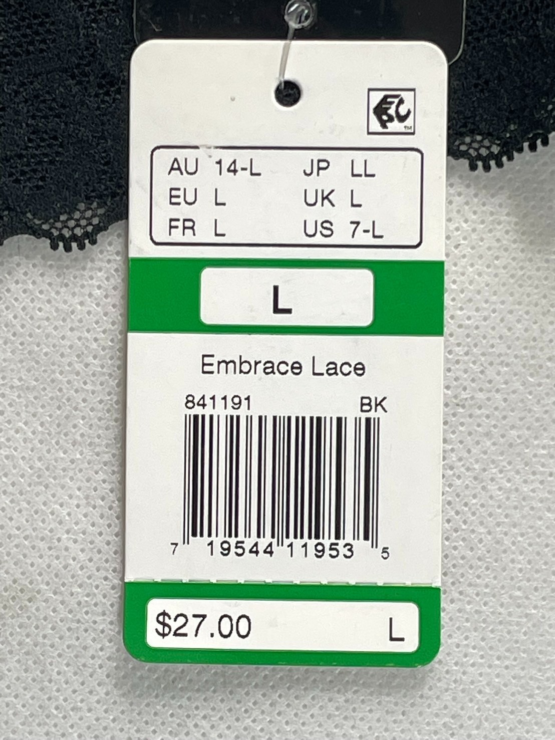 NWT Wacoal Women’s L Black Lace Panties 841191