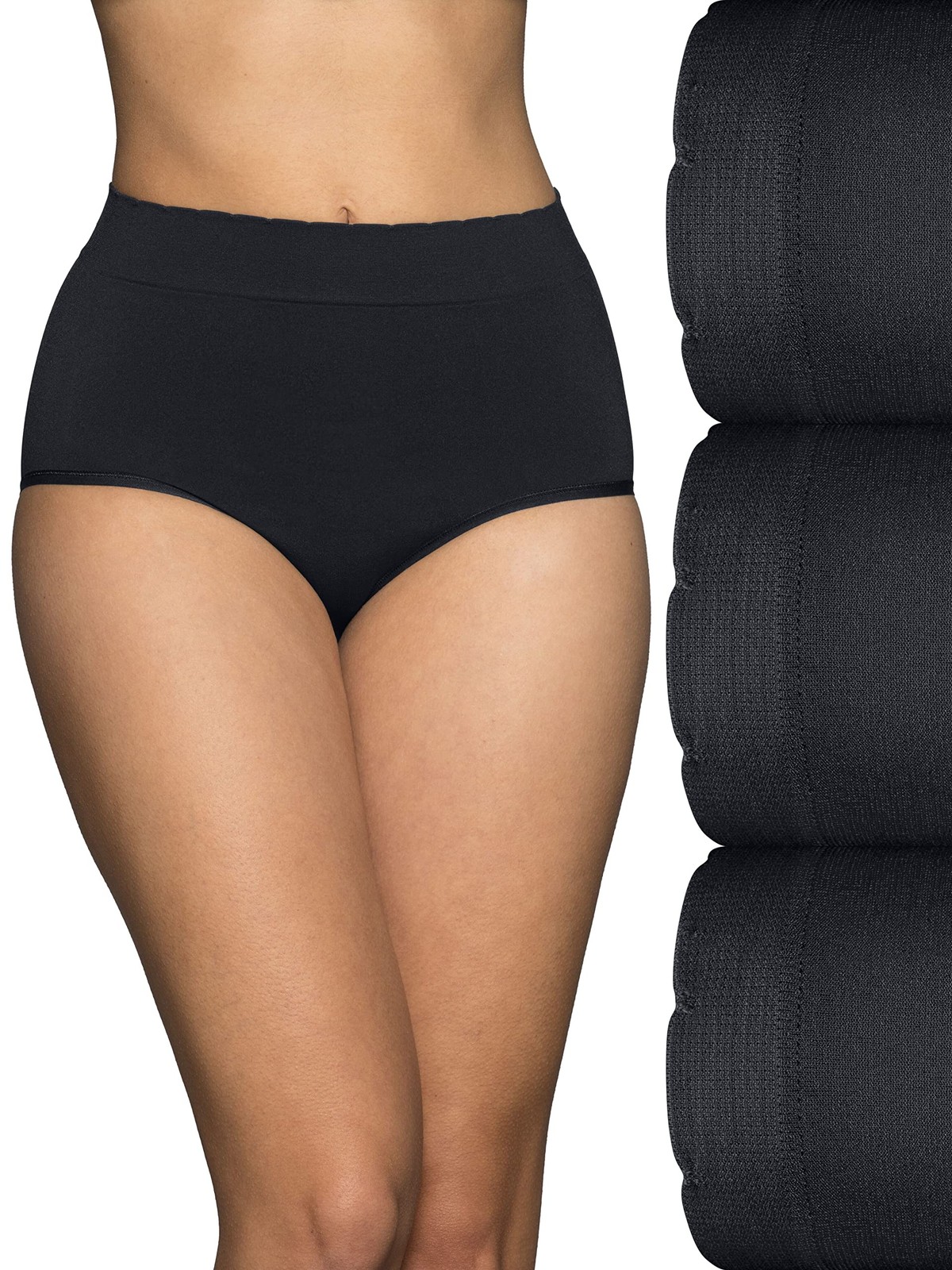 Vanity Fair 13170 No Pinch No Show Seamless Brief Panty Size 7 Black 3 Pack NWT