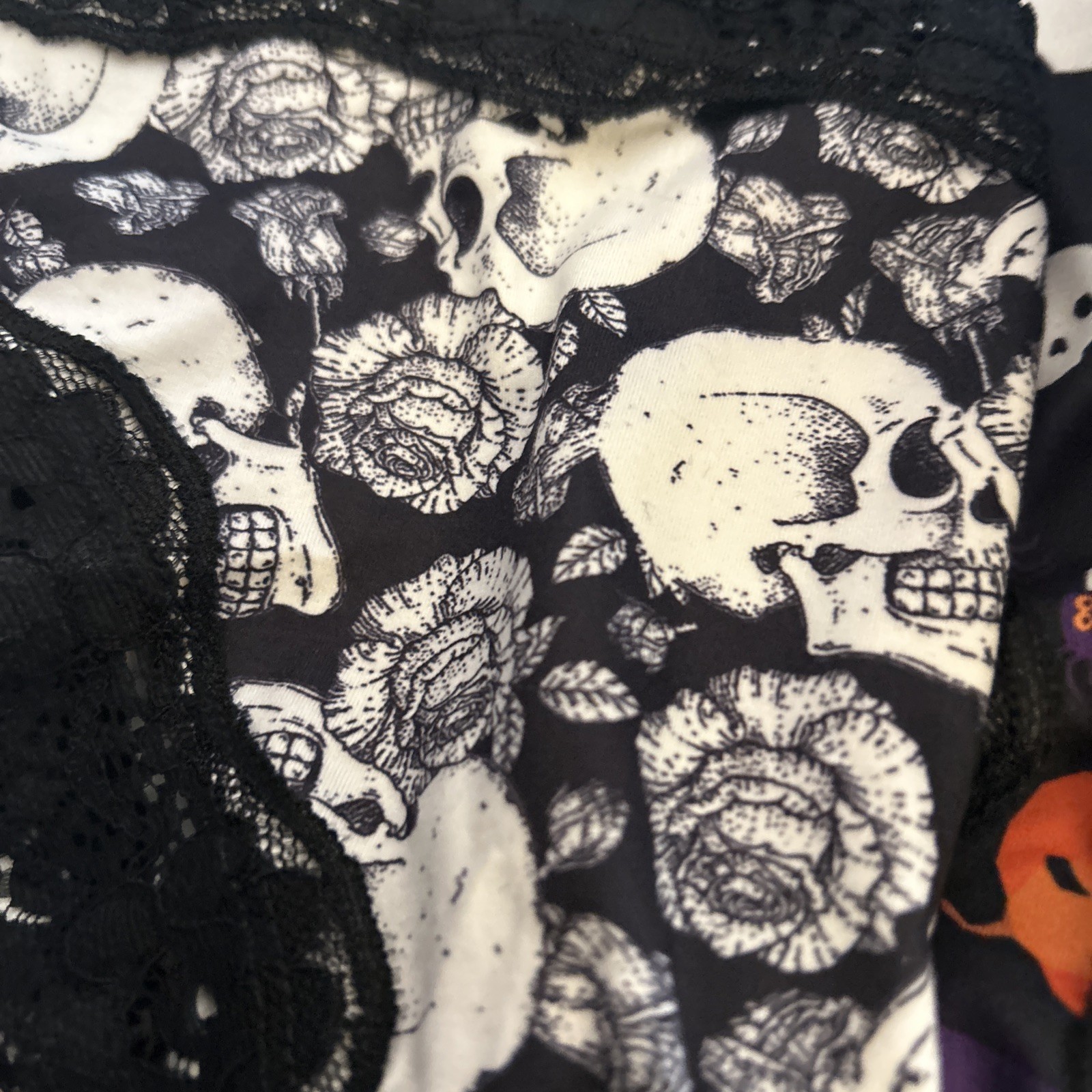 Morvia 3pk lace trim goth Skater Emo Goth panties M Blk & White Purple Skull Plu