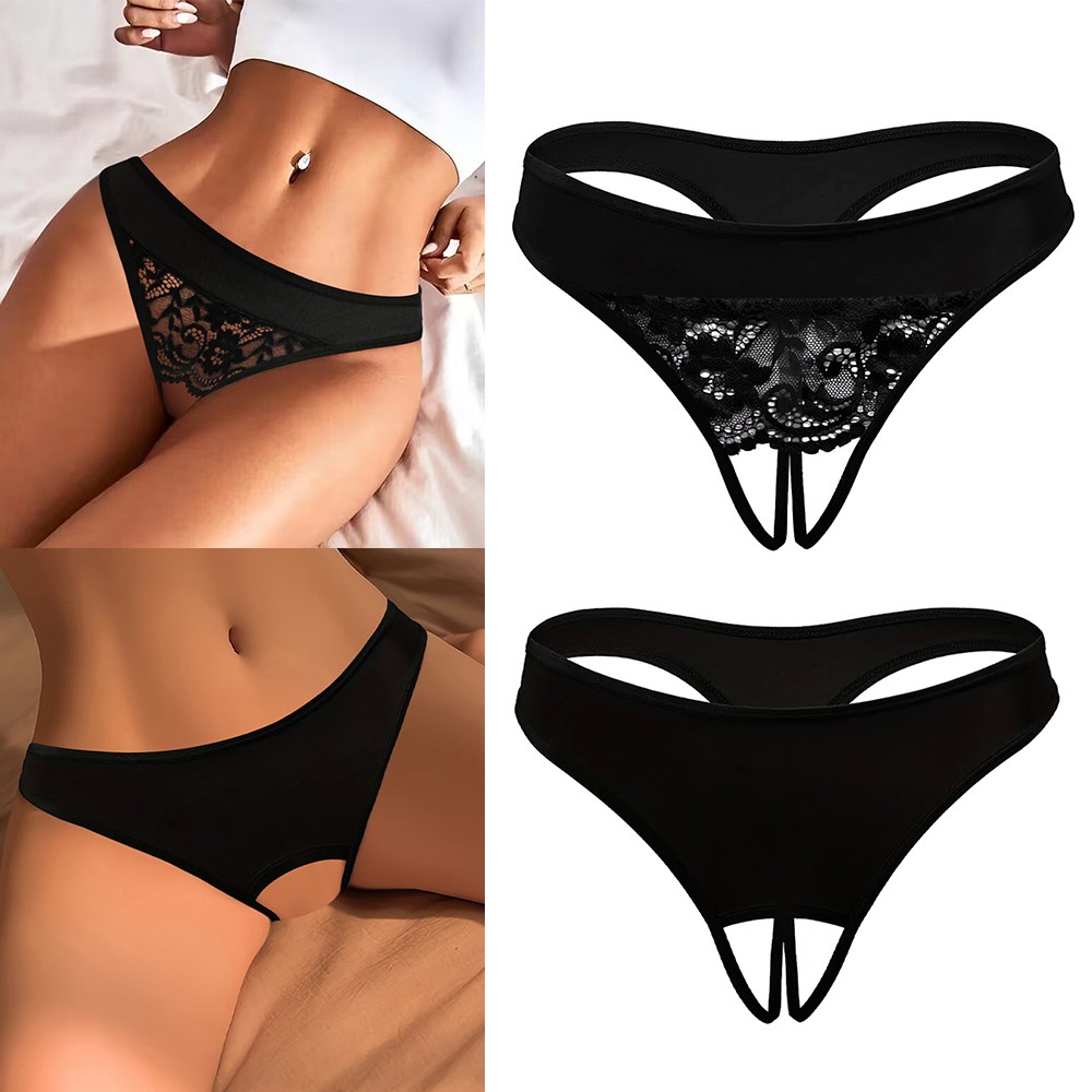 Women Lace Panties Crotchless Underwear Thongs Lingerie G-string Floral Briefs~
