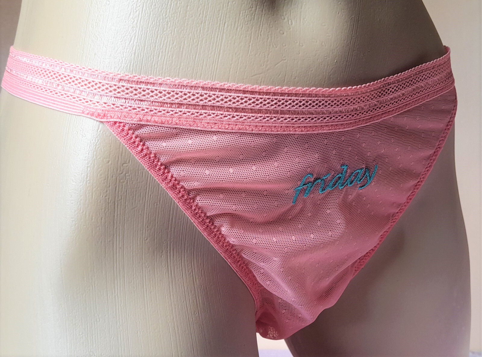 Bubblegum Pink High Leg String Bikini Style Frilly FRIDAY Knickers L 14 US 8