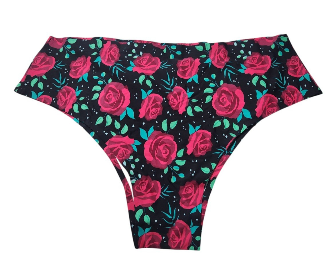 Cheek Boss Panty Womens XL Cheeky Underwear Panties Roses Floral Black