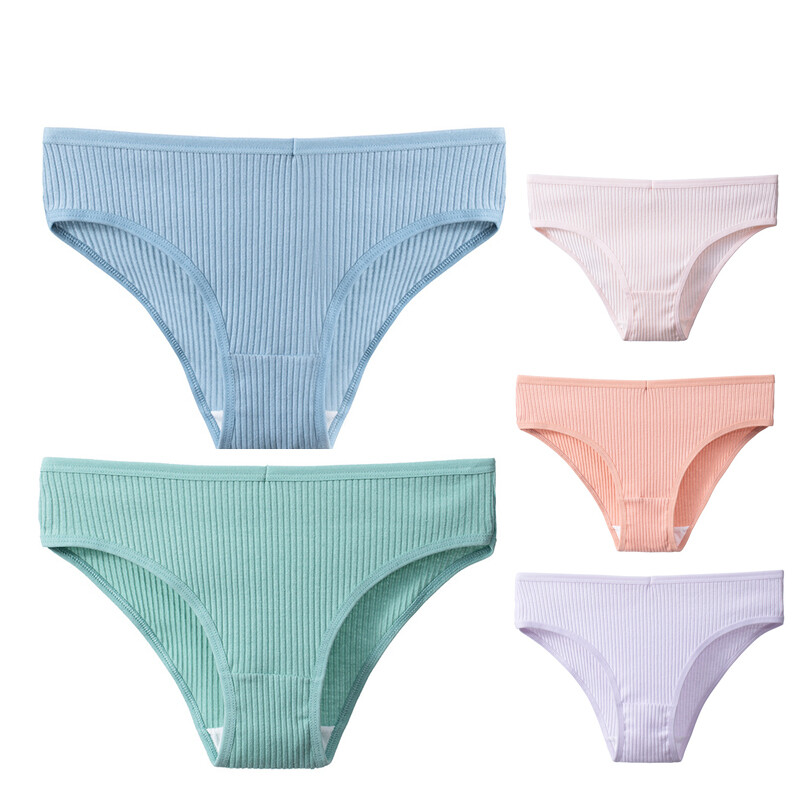 5 Pack Lot Sexy Womens Ribbed Panties Briefs Solid Underwear Lingerie Underpants