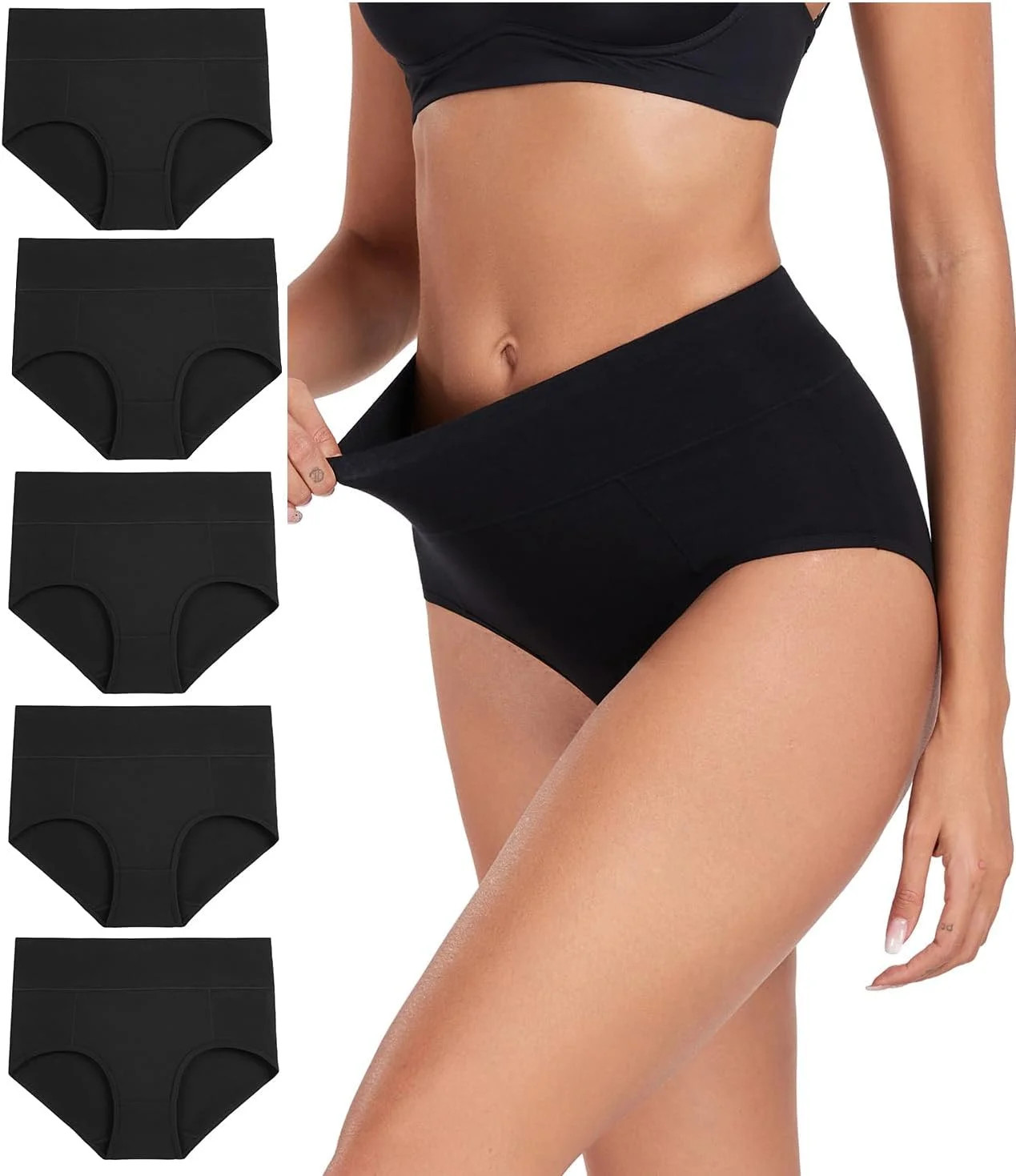 High Waist Cotton Briefs for Women 5 Pack X-Large Full Coverage