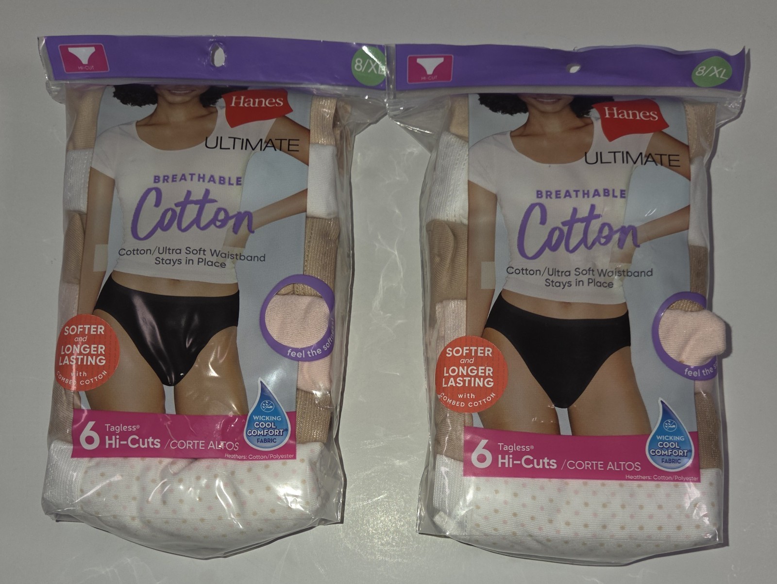 Hanes Ultimate 6-pack 8/XL Breathable Cotton Women Hi-Cuts Briefs – Lot of 2