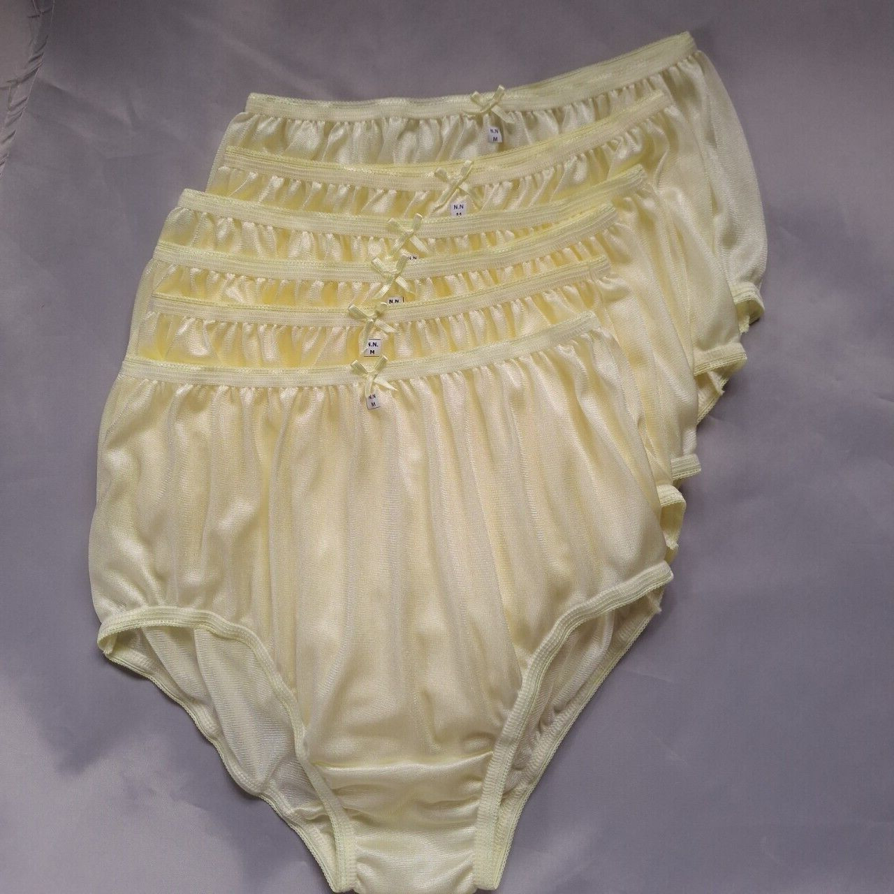 6 Yellow Underwear Nylon Silky Soft Panty Light Panties Full Waist28″-34″ Size M