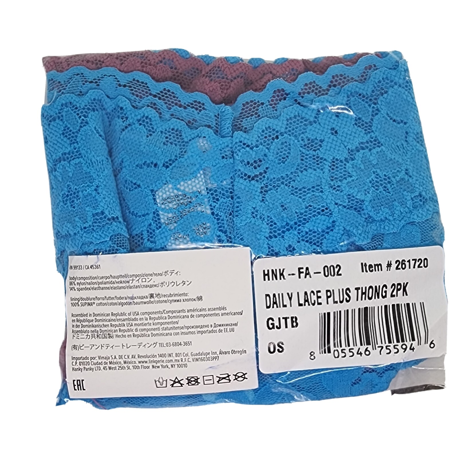 HANKY PANKY 2 Panties SIGNATURE LACE LOW RISE V THONG Mauve & Blue PLUS 14w-24w