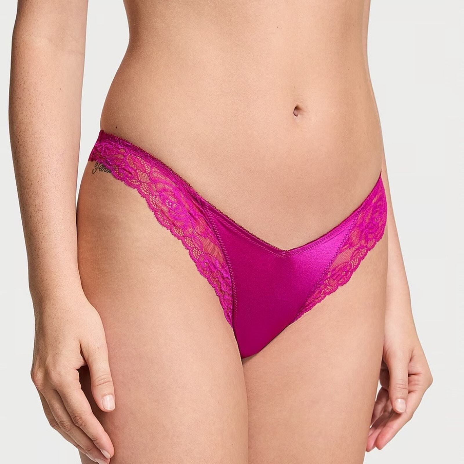 Victoria’s Secret Very Sexy Rose Lace-Trim High-Leg Thong Panty Pink M NEW