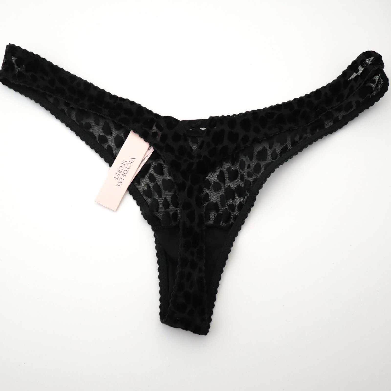 VICTORIA’S SECRET Very Sexy Sheer Mesh Leopard Flocked High Leg Thong Panty M L