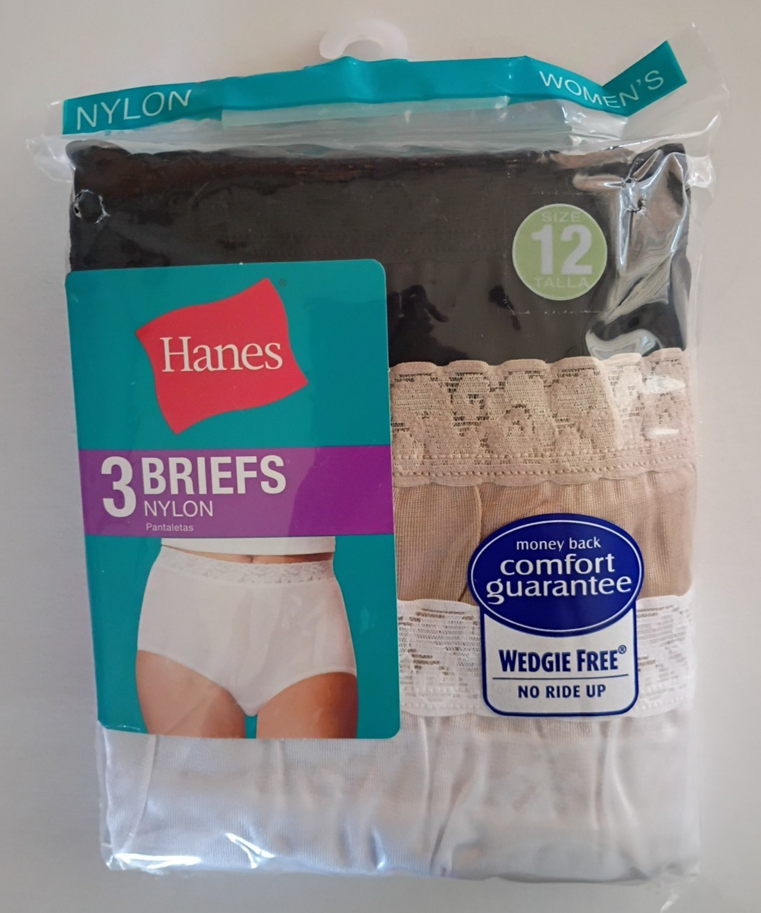 Women’s Hanes Briefs Panties Assorted Size 12 XXL Nylon w/Cotton Liner 3 Pr NWT