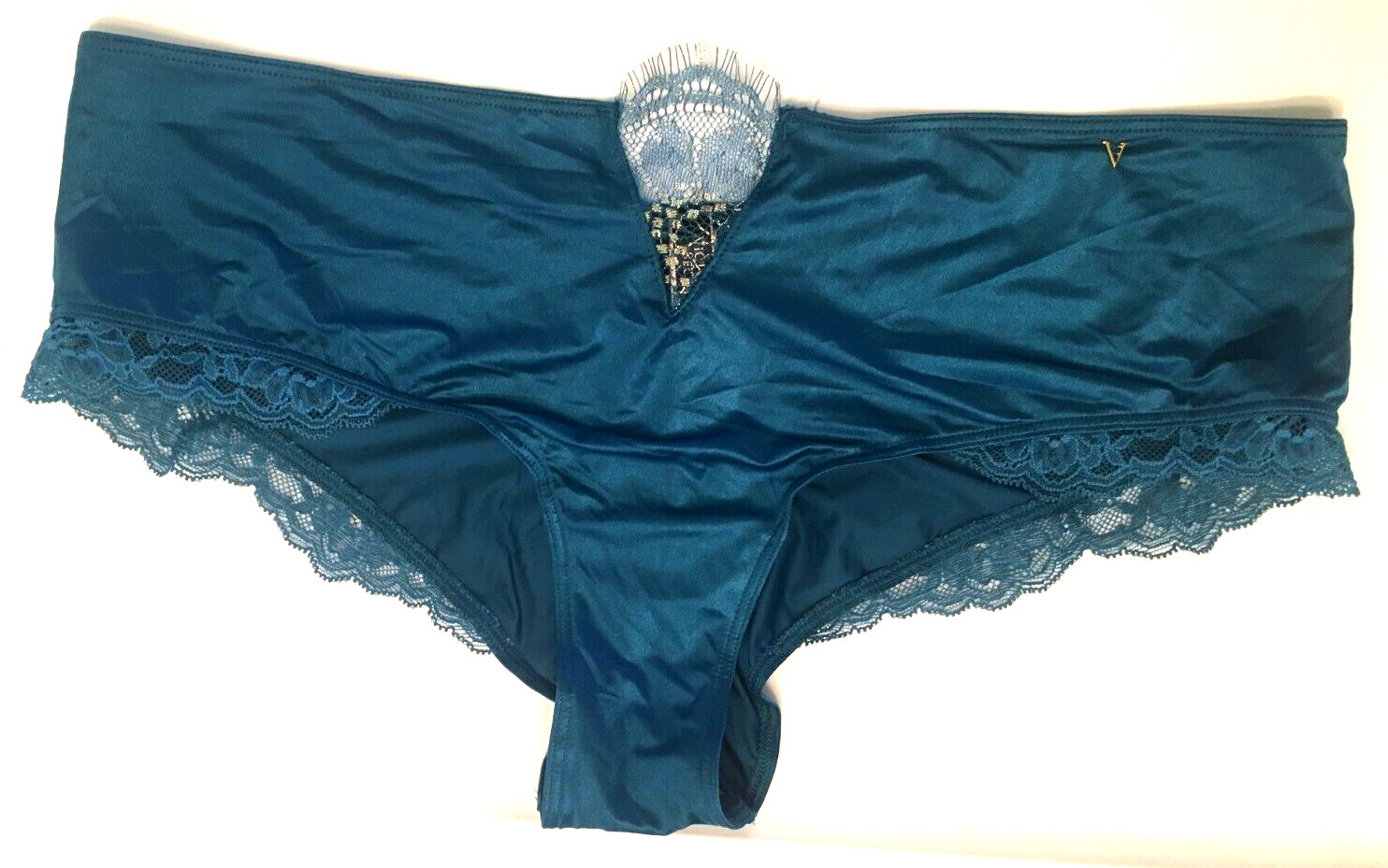 Victoria’s Secret Sapphire Blue Micro Shimmer Lace Inset Cheeky Panty Size L NWT