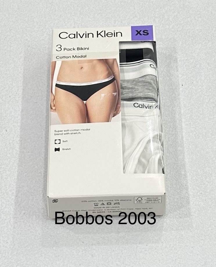 Calvin Klein Women’s Cotton Modal 3-Pack Bikini, Black/Gray/White, Size XS