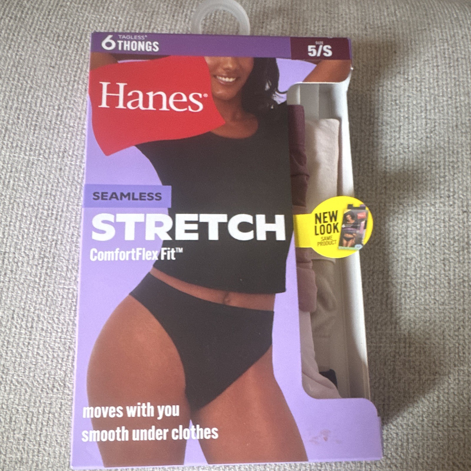 Hanes ComfortFlex Fit Seamless Stretch Tagless Thong Panties 6-Pack S Multi