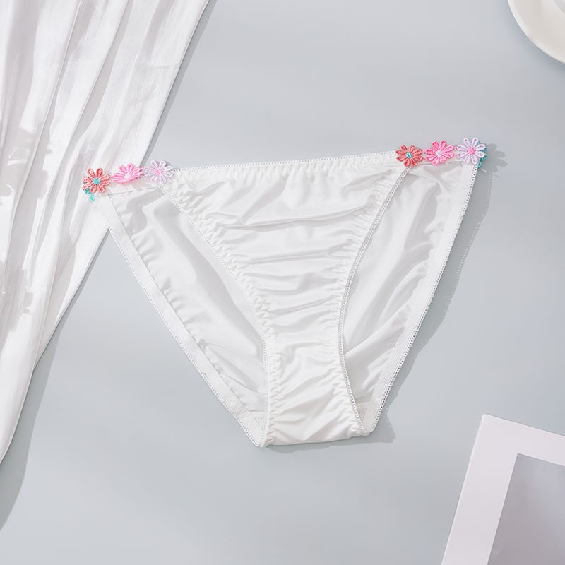 4 Pack Lot Sexy Womens Satin Panties Bikinis Briefs Underwear Flower Lingeries