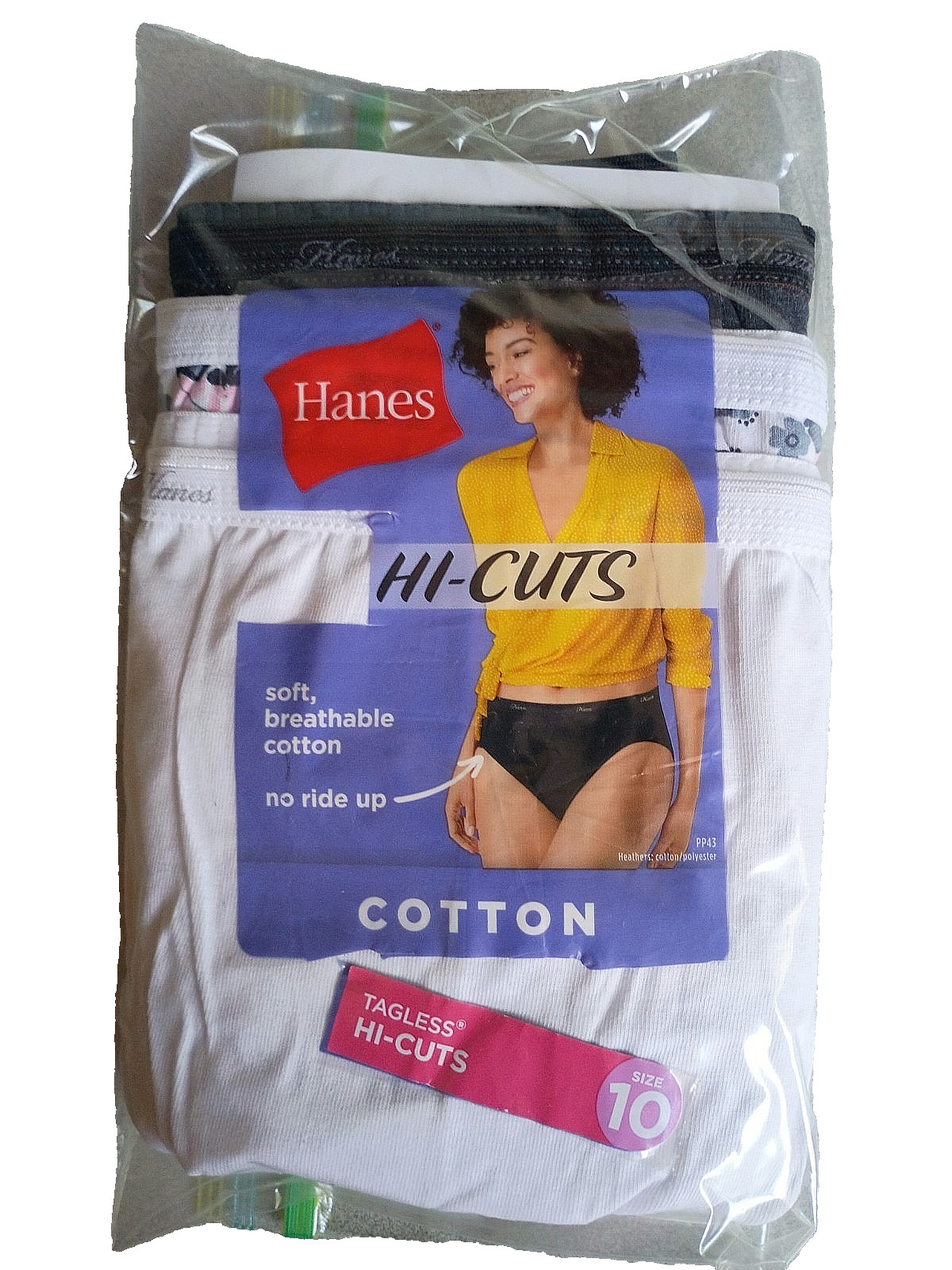 Hanes 100% cotton 3 pair pkg multicolor Hi-Cut briefs Size 10