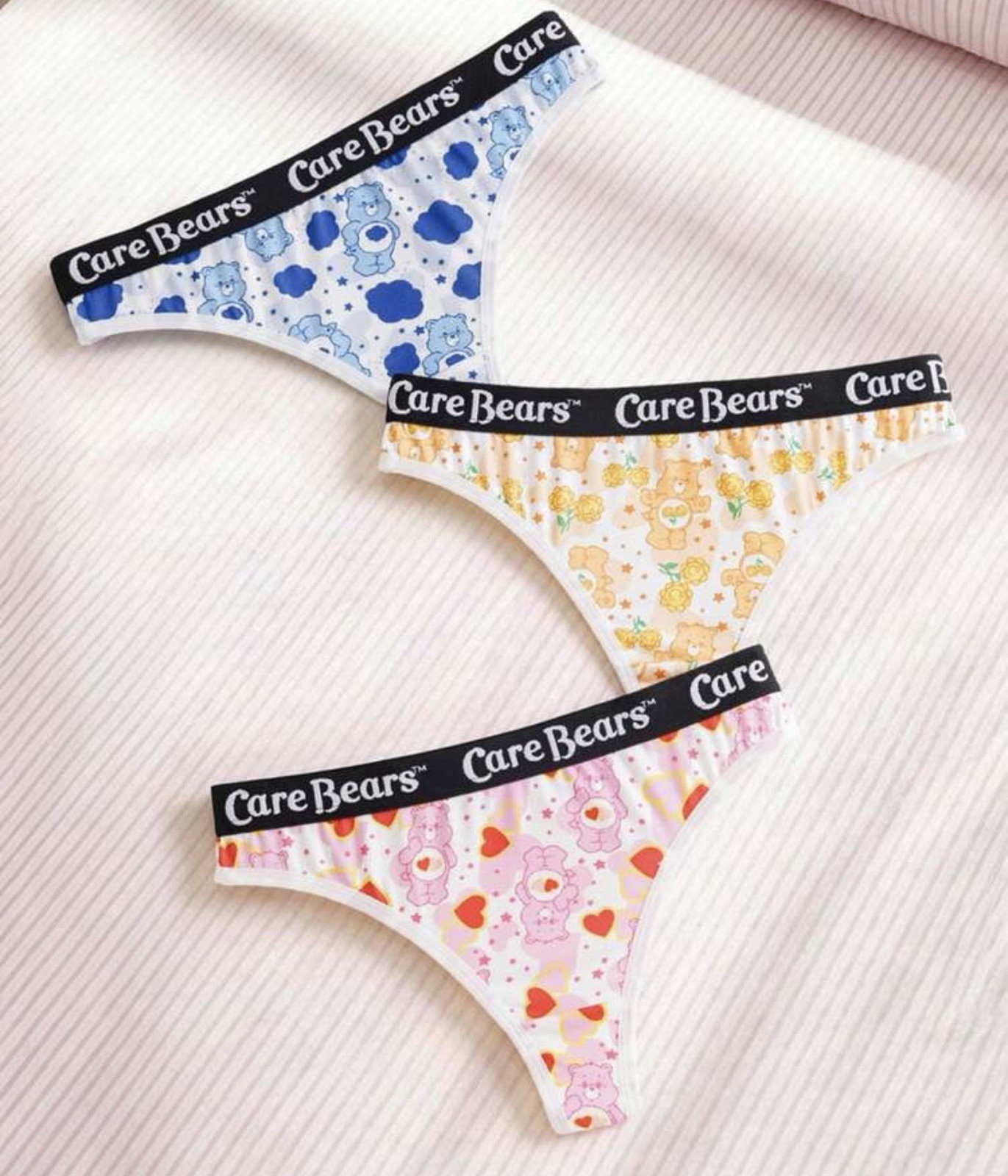 Women’s Teens Care Bears Licensed Thong Panties Kawaii Cartoon Logo 3pk Medium