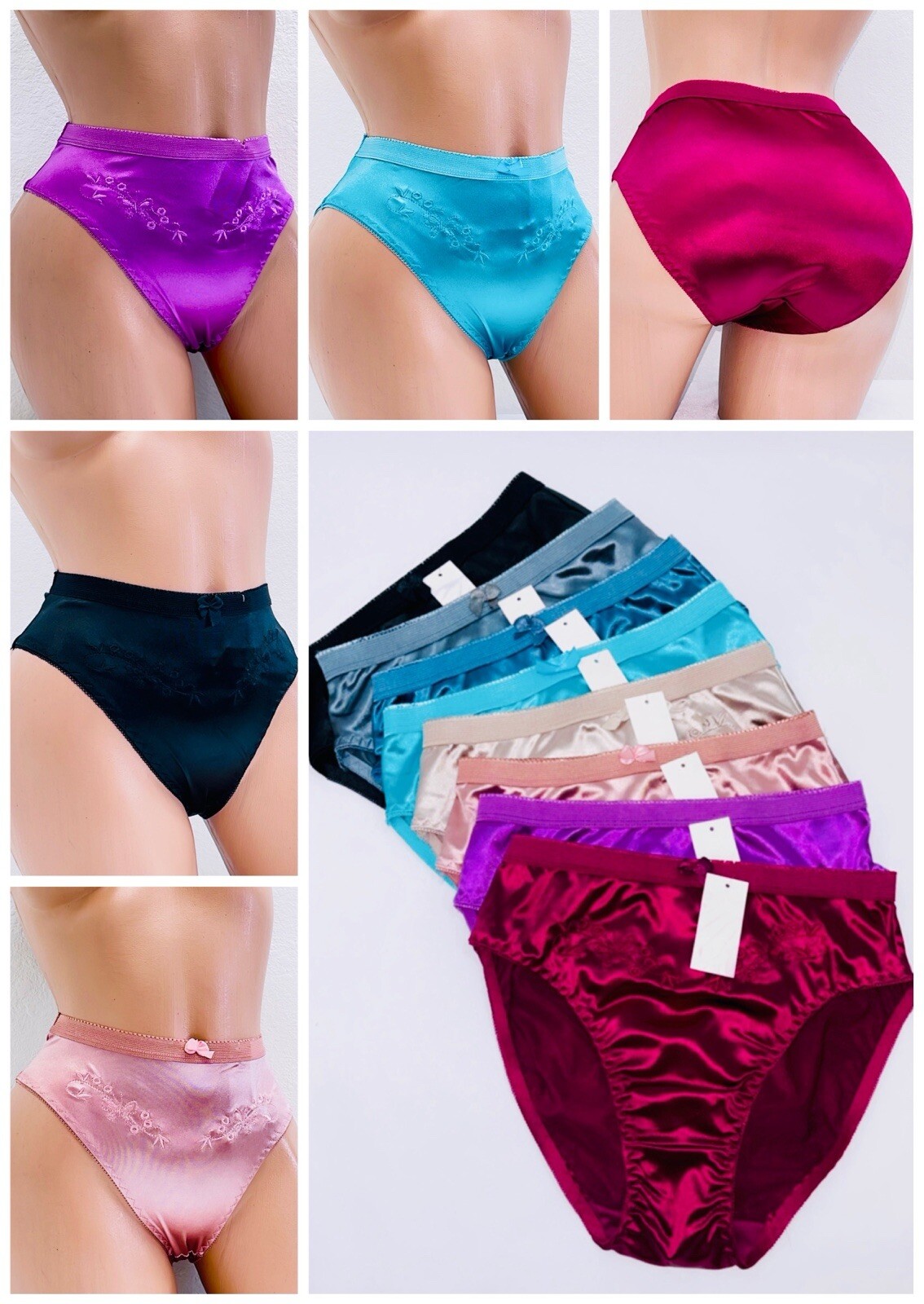 Lot 6 Pack PRETTY SATIN BIKINIS Style PANTIES Womens Underwear #3122X PLus 2XL