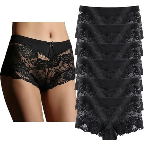 Women’s Underwear Regular & Plus Size Panties Lace 3X-Large 6 Pack-black