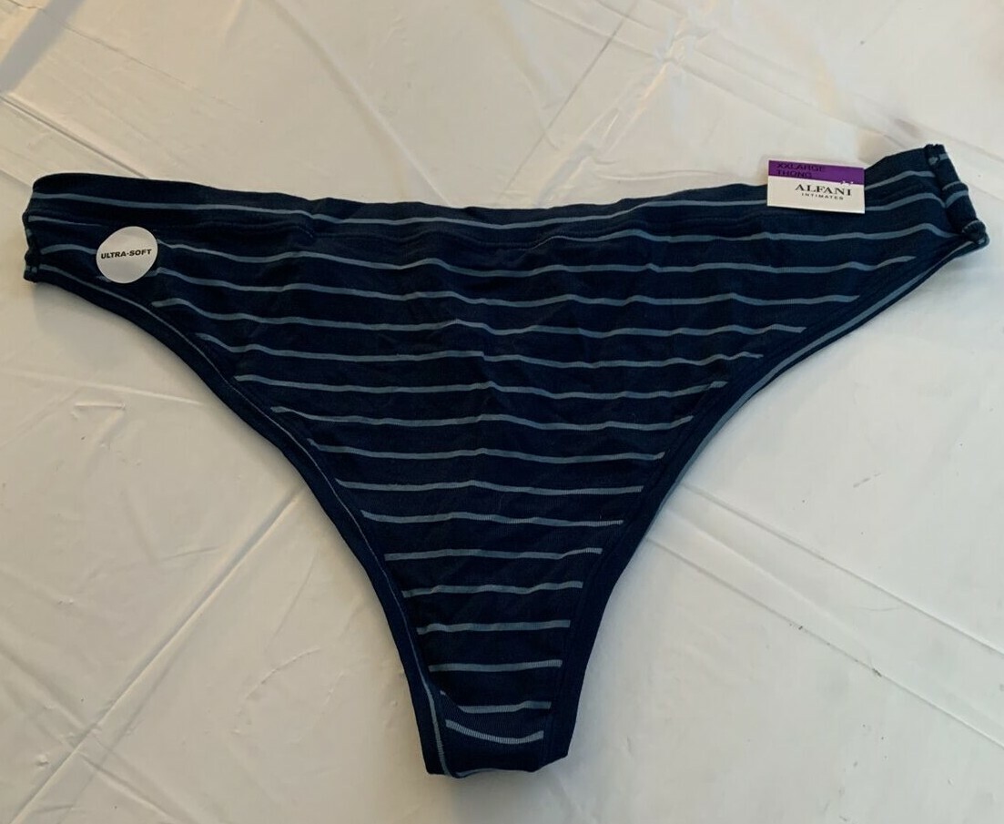 Alfani Ultra Soft Mix and Match Thong Underwear Blue Stripe XX Large New