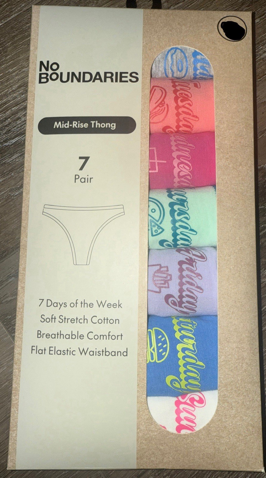 No Boundaries ~ 7-Pair Women’s Thong Underwear Panties Cotton Days Week ~ 2XL