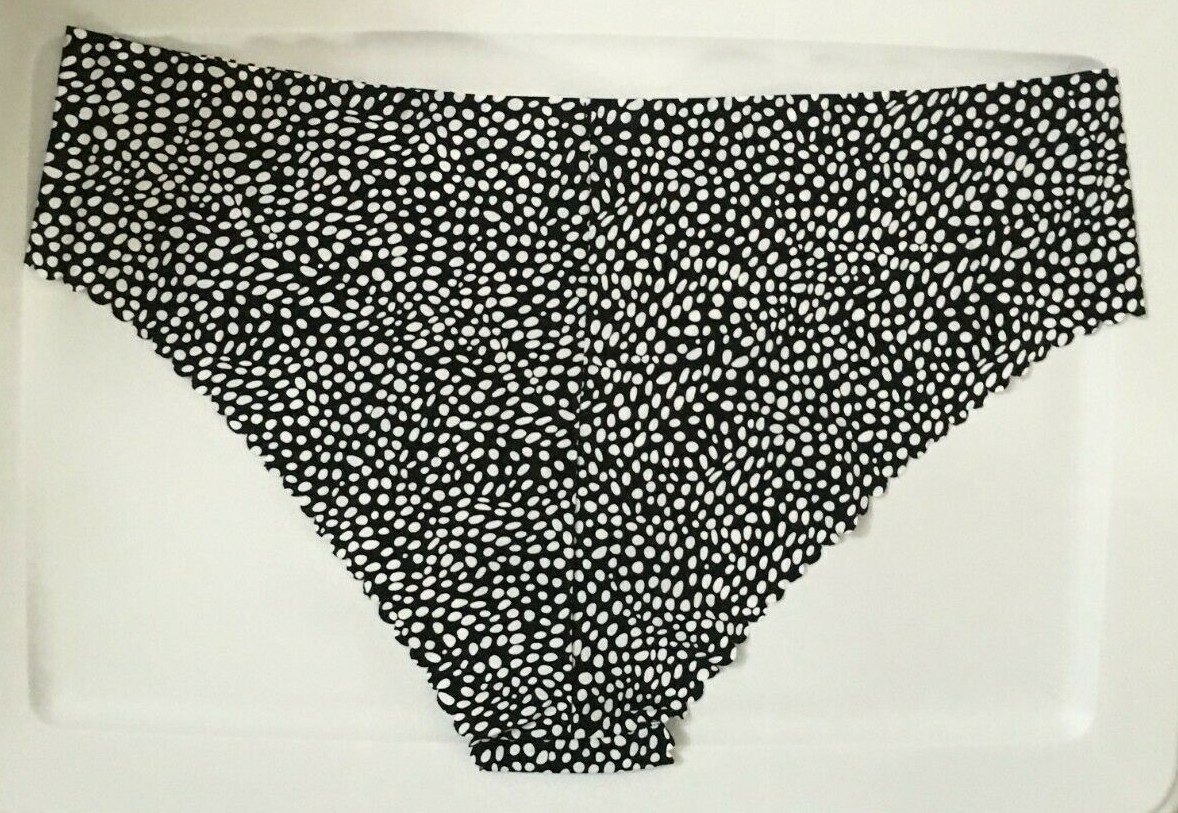 Womens Sexy Black White Dots Cheeky Panties Size M-2X-3X No Show Scalloped Hem